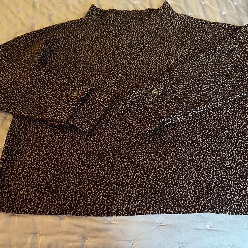 Ann Taylor Black and Brown Leopard Print Turtleneck Sweater